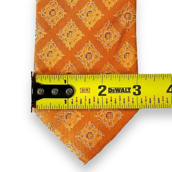 XMI Platinum Silk Tie Mens Orange Blue Geometric Formal Business Classic - Picture 9 of 9